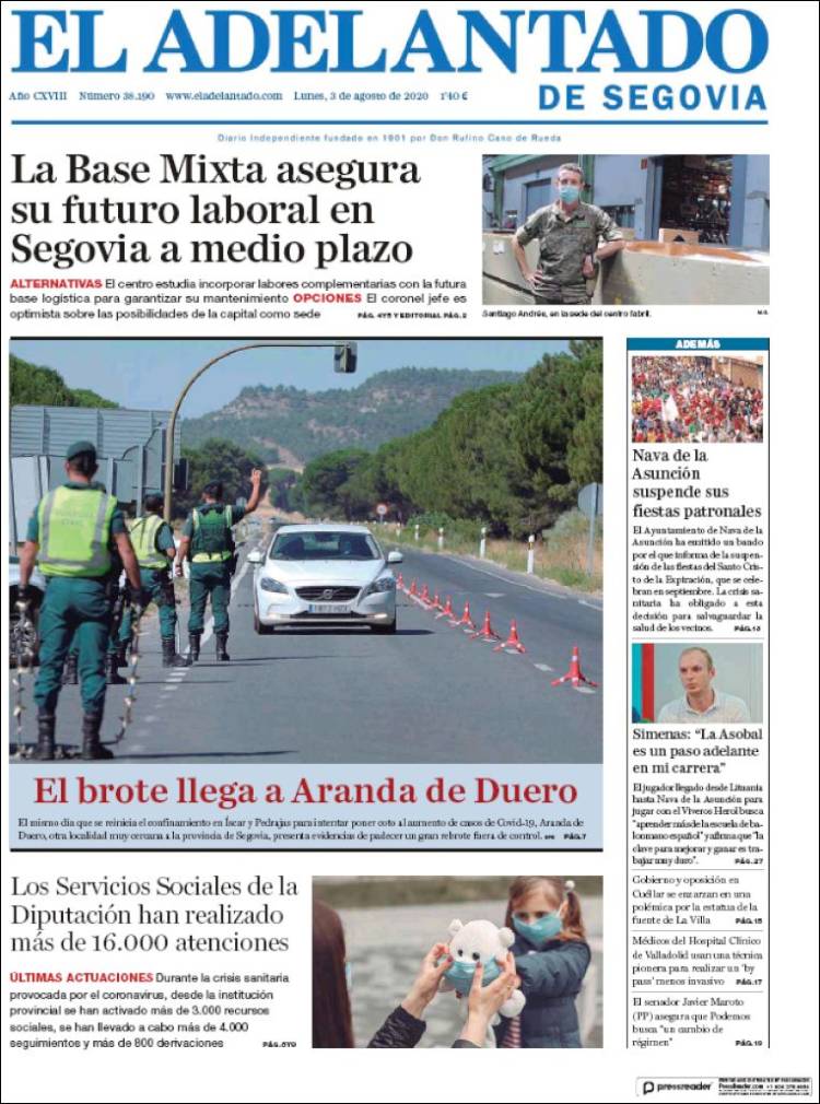 Portada de El Adelantado de Segovia (Espa&ntilde;a)