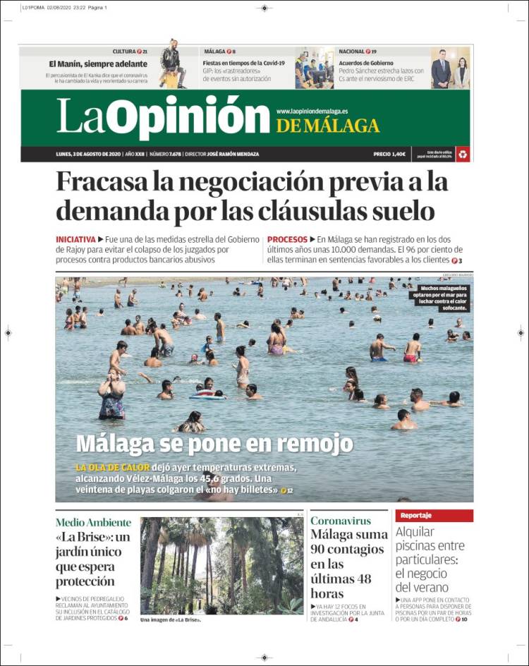 Portada de La Opinión de Málaga (Espa&ntilde;a)