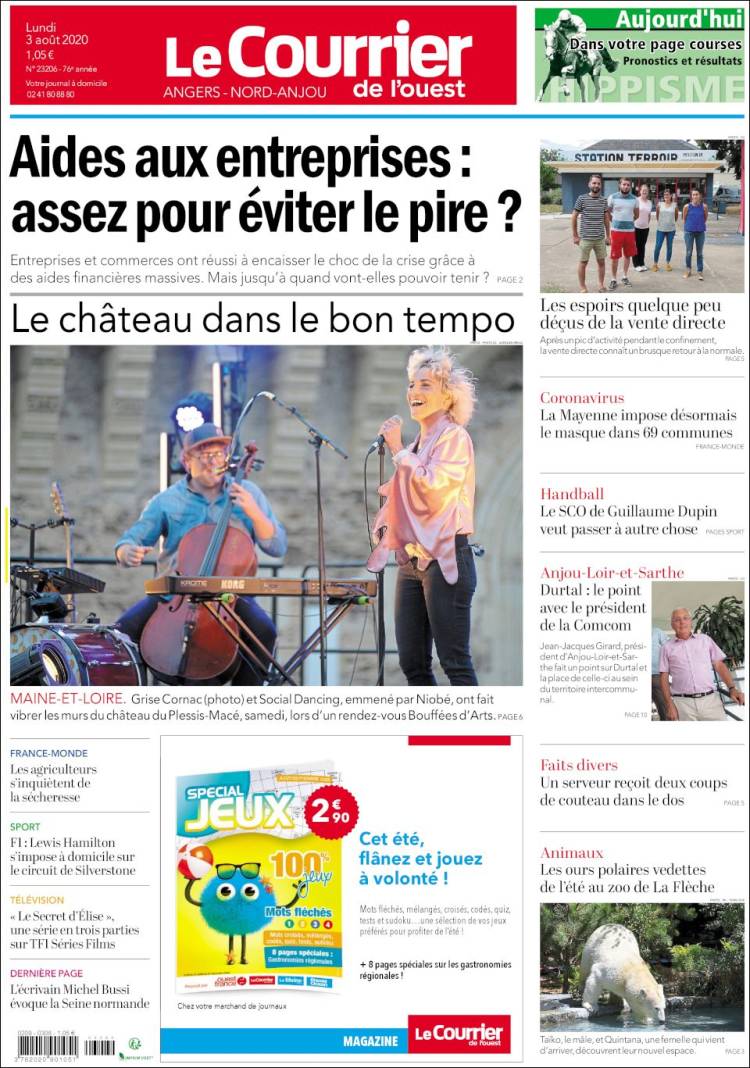 Portada de Le Courrier de l'Ouest (Francia)