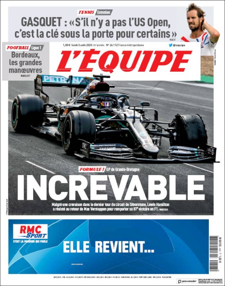 Portada de L'Equipe (Francia)