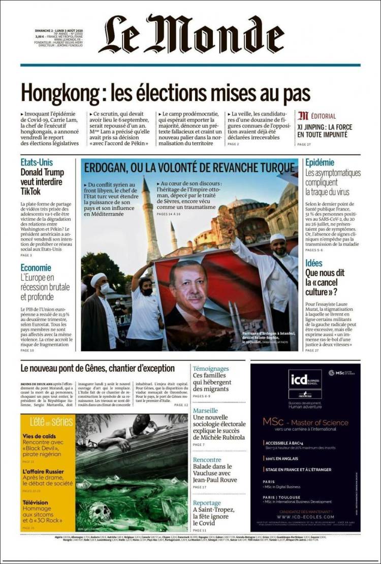 Portada de Le Monde (Francia)