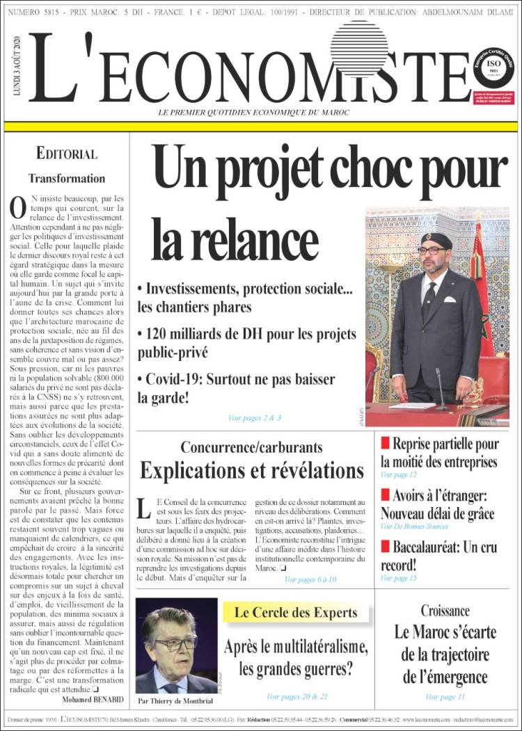 Portada de L'Economiste (Marruecos)