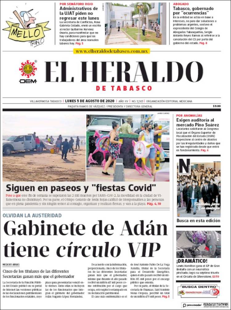 Portada de El Heraldo de Tabasco (Mexico)