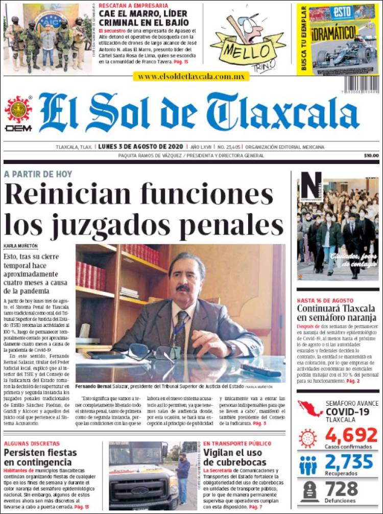 Portada de El Sol de Tlaxcala (México)