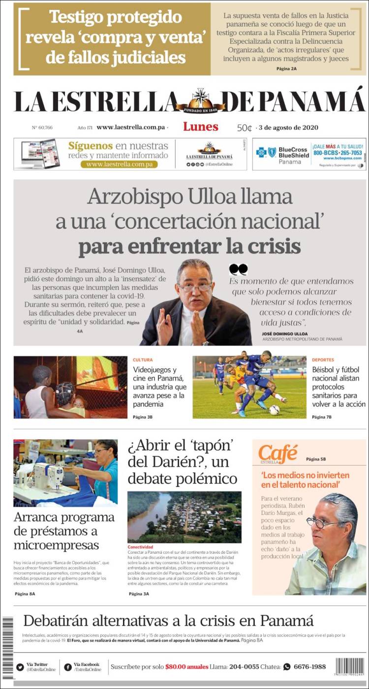 Portada de La Estrella de Panamá (Panam&aacute;)