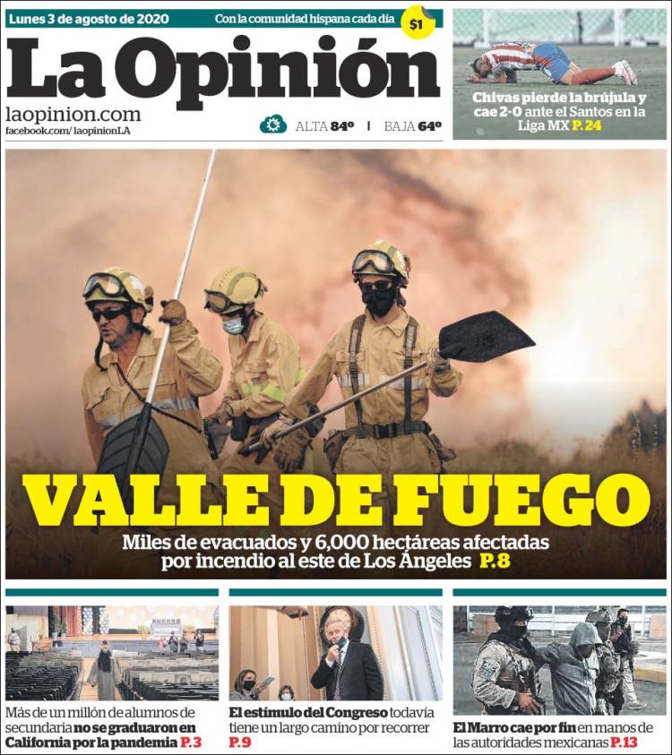 Portada de La Opinión (USA)