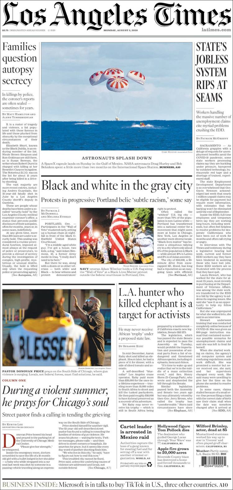 Portada de Los Angeles Times (USA)