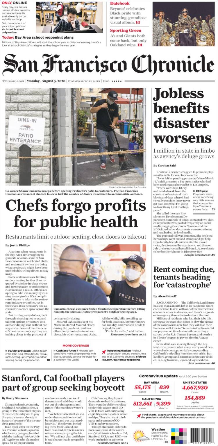 Portada de San Francisco Chronicle (USA)