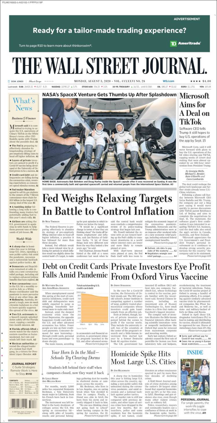 Portada de Wall Street Journal (USA)