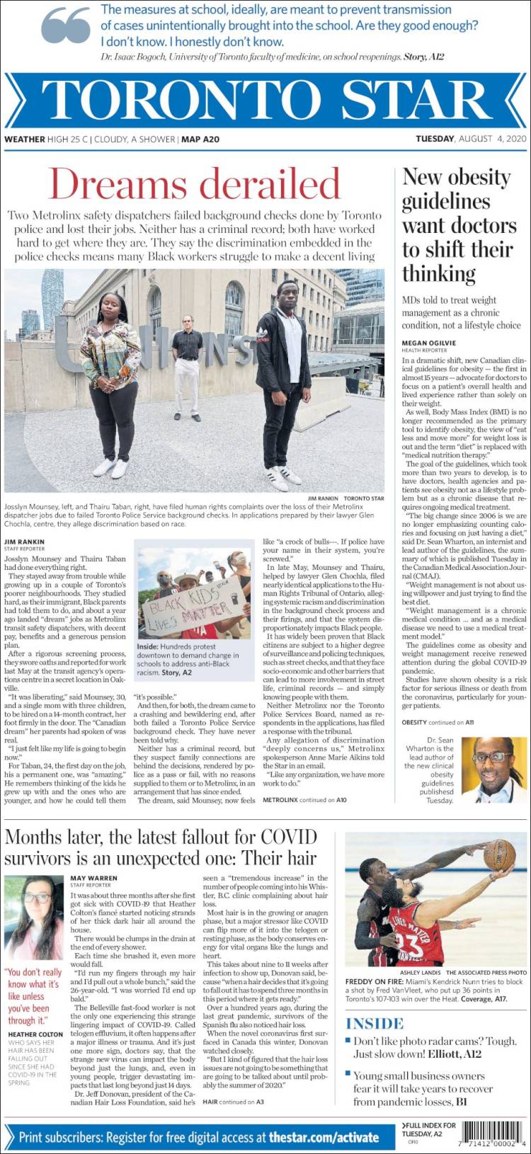 Portada de The Toronto Star (Canadá)