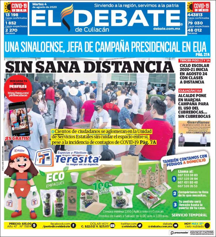 Portada de El Debate de Culiacán (México)