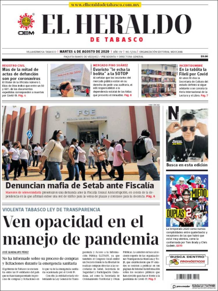 Portada de El Heraldo de Tabasco (México)