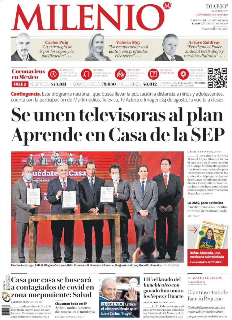 Portada de Milenio de Monterrey (México)