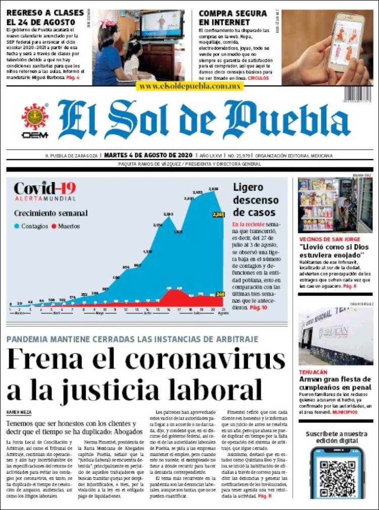 Portada de El Sol de Puebla (México)