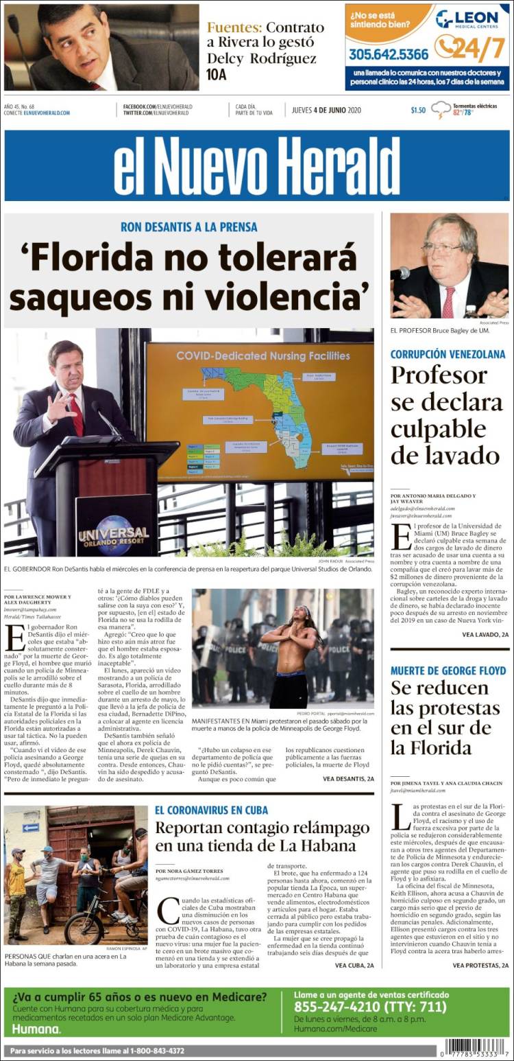 Portada de El Nuevo Herald (USA)