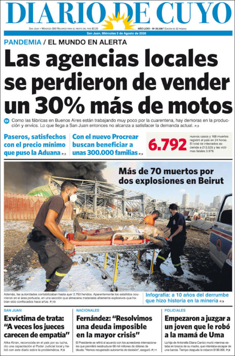 Portada de Diario de Cuyo (Argentina)