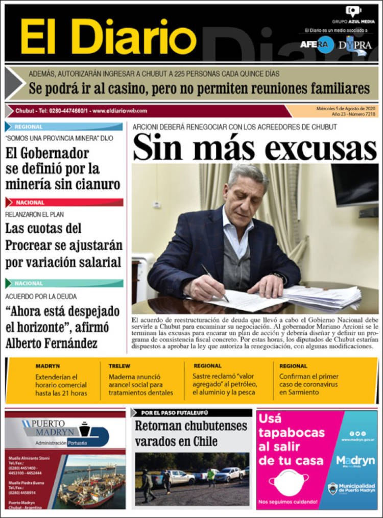 Portada de El Diario de Madryn (Argentina)