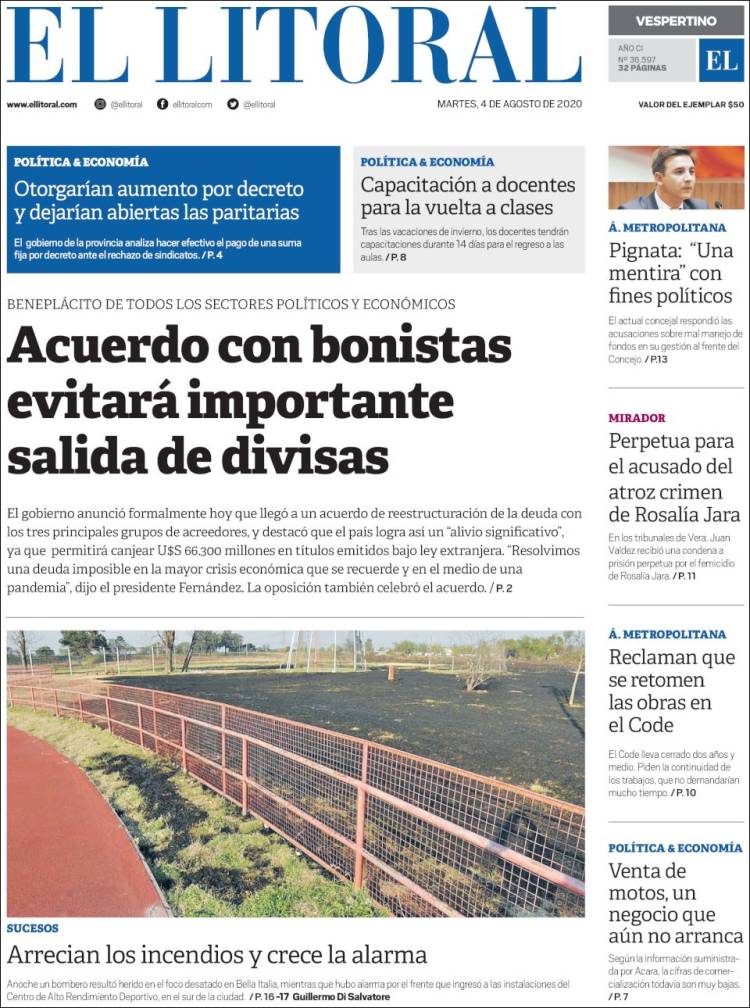 Portada de Diario El Litoral (Argentina)