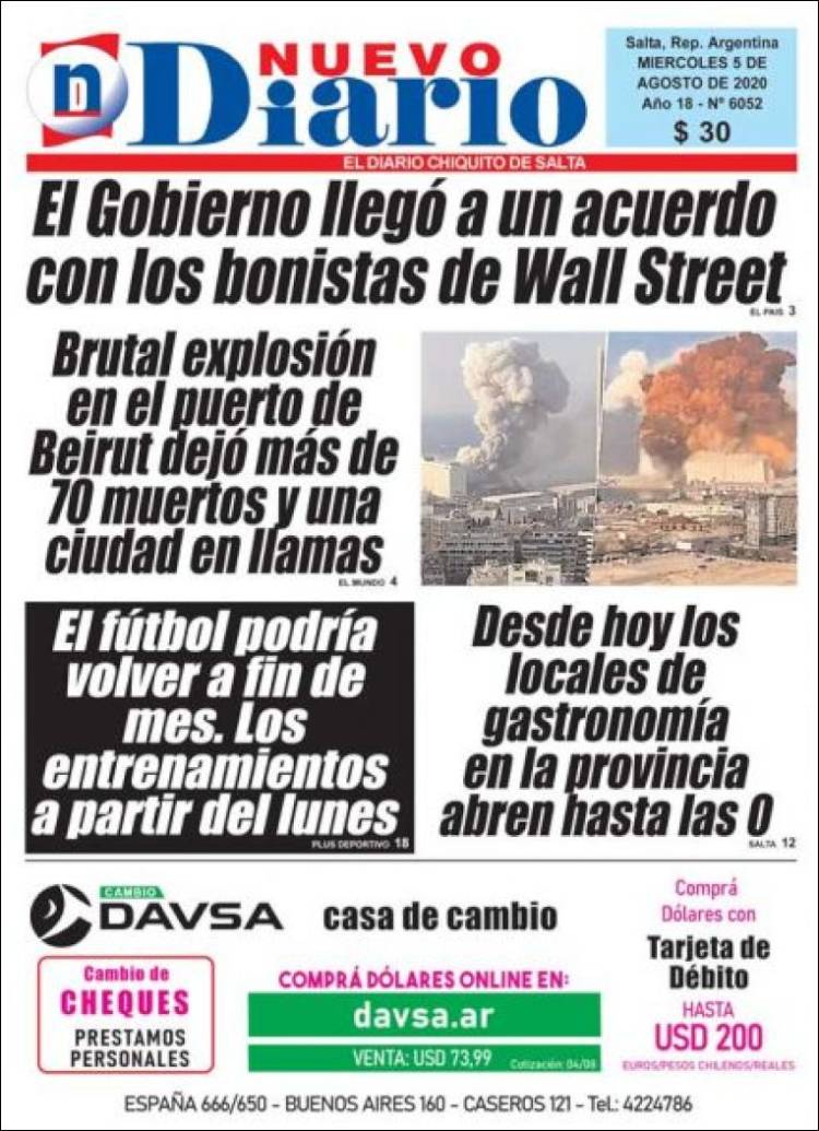 Portada de Nuevo Diario de Salta (Argentina)