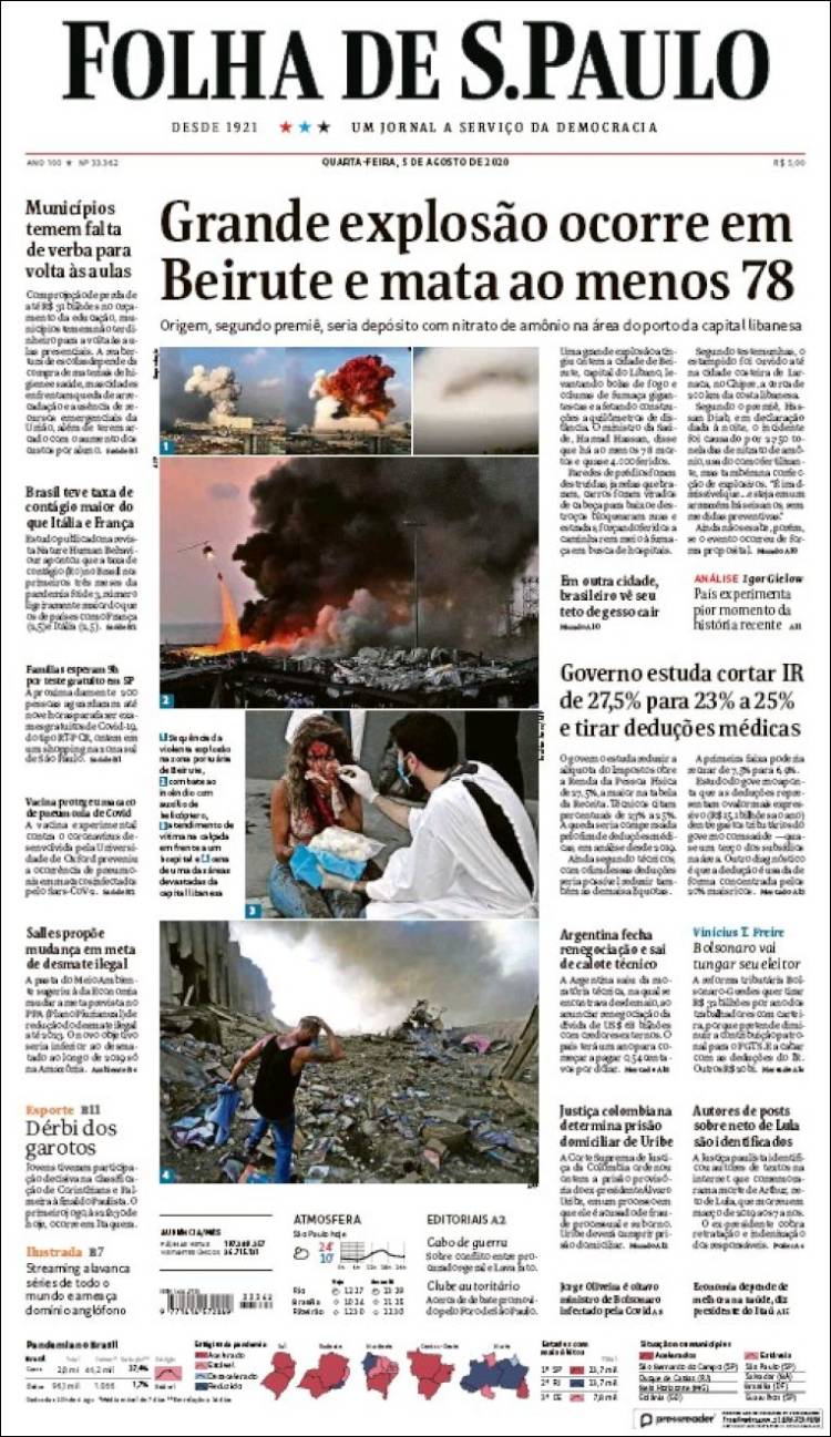 Portada de Folha de São Paulo (Brasil)