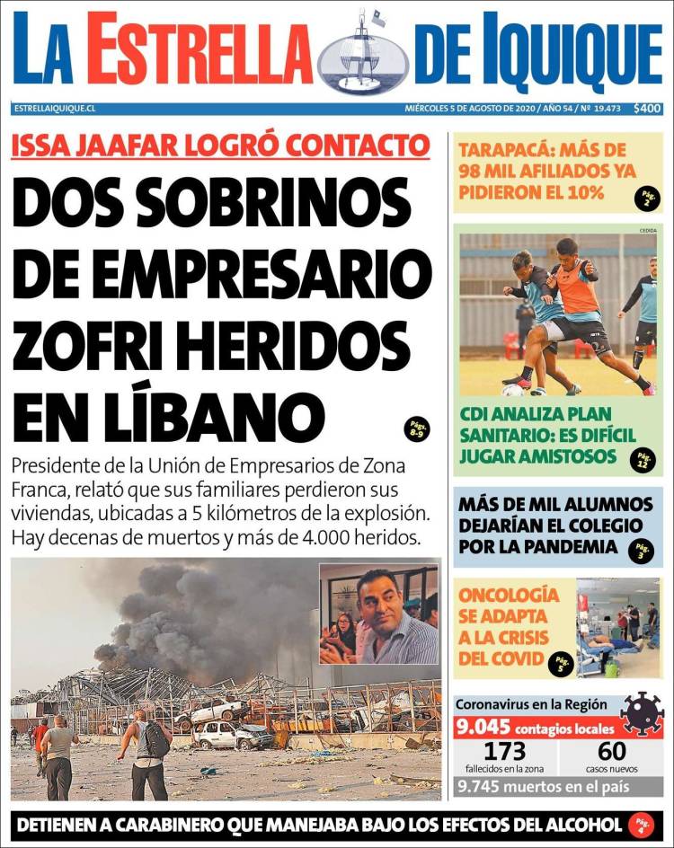 Portada de La Estrella de Iquique (Chile)