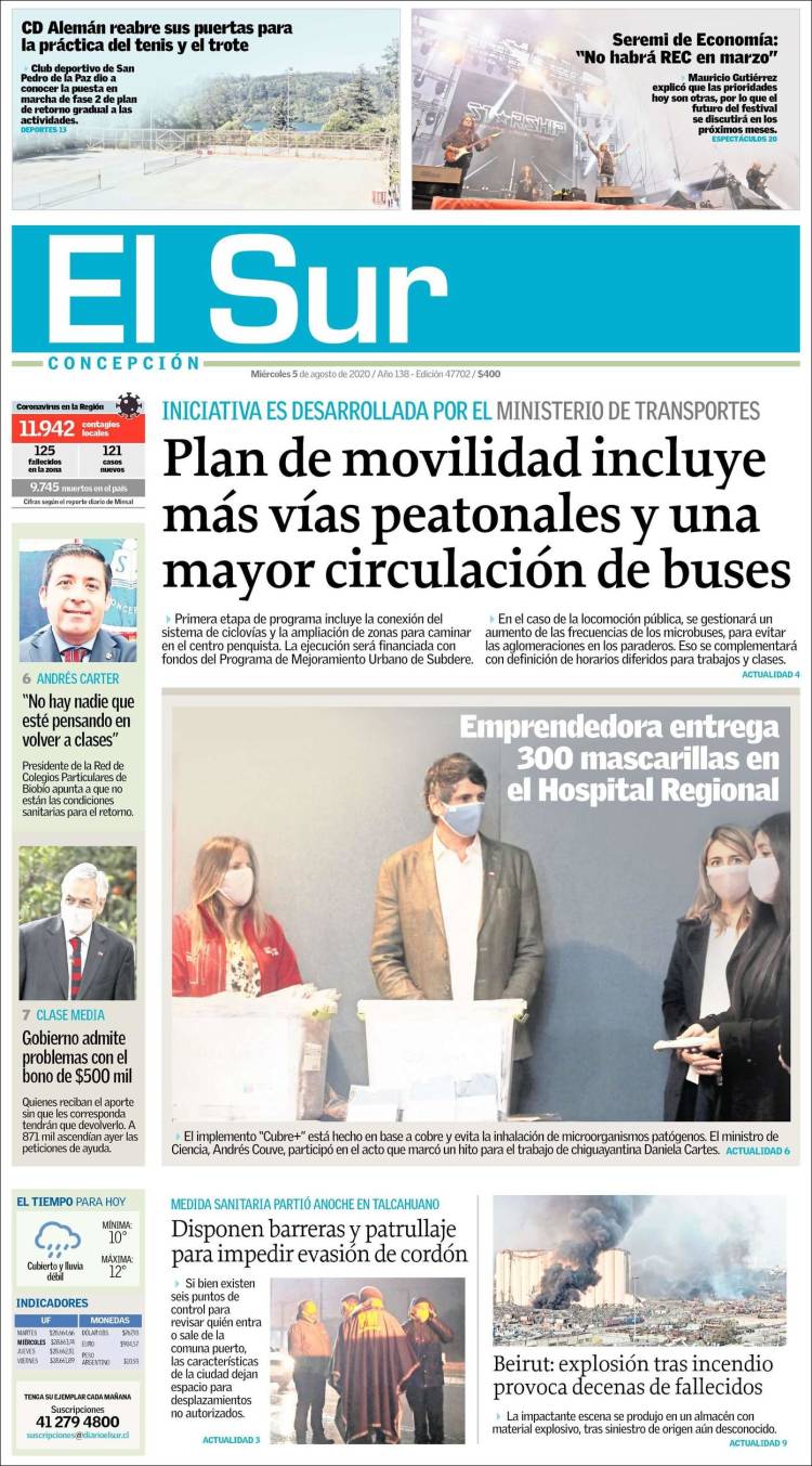 Portada de El Sur (Chile)