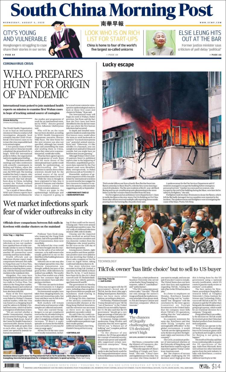Portada de South China Morning Post (China)