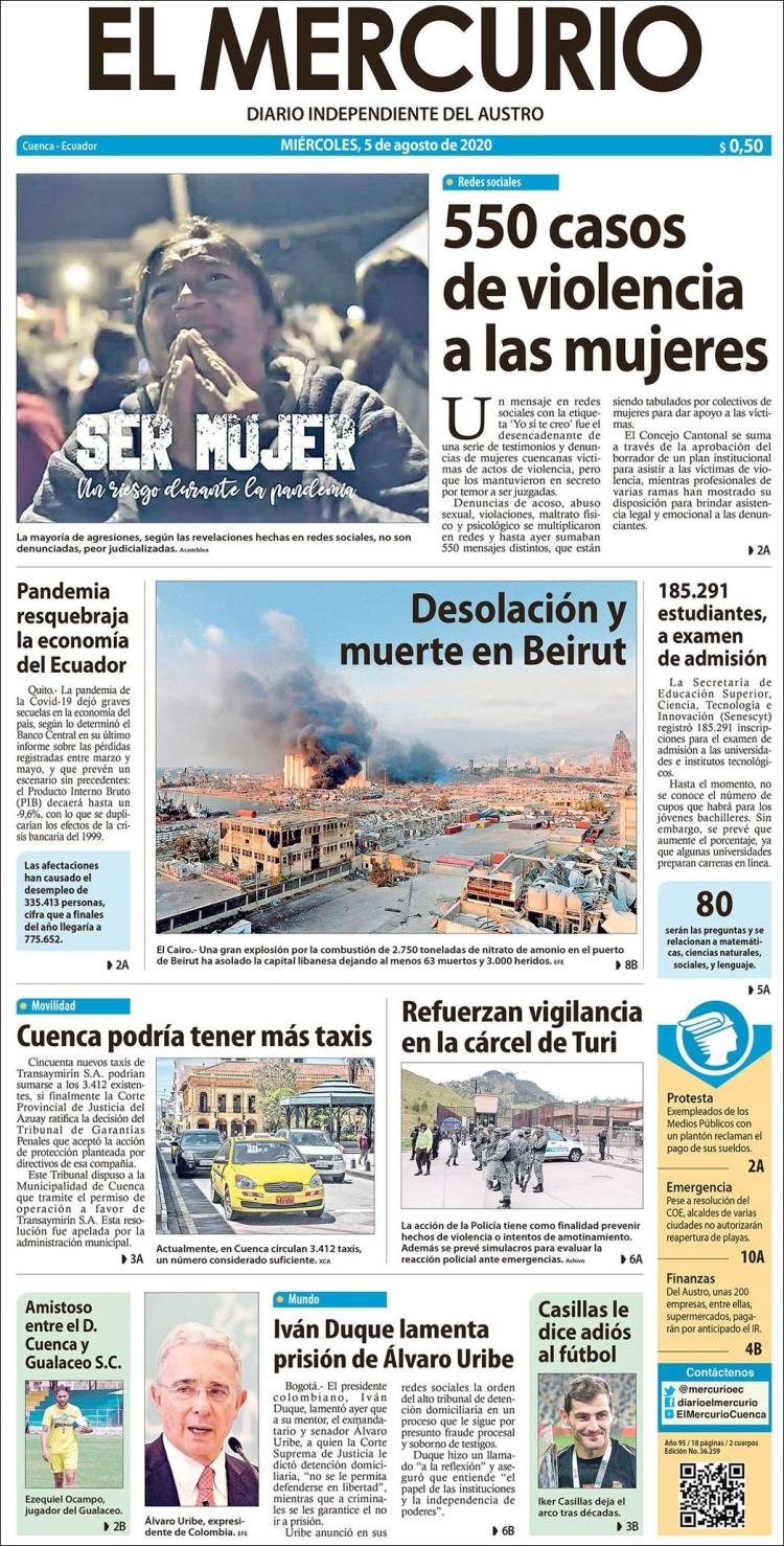 Portada de Diario El Mercurio (Ecuador)