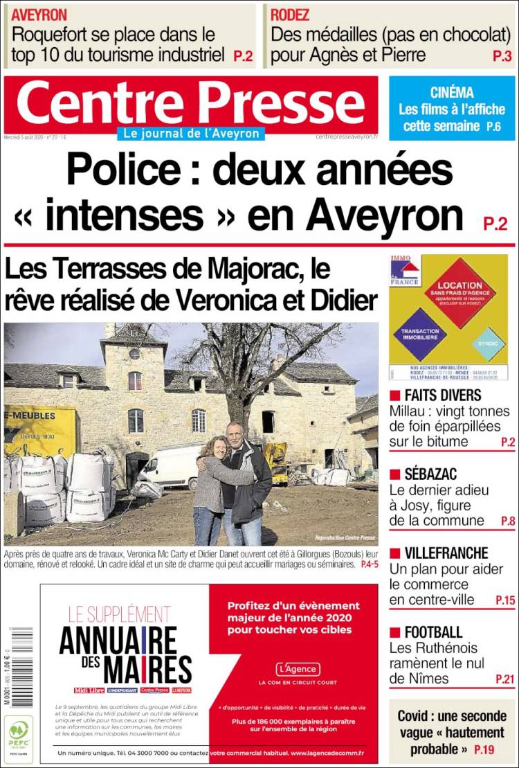 Portada de Centre Presse (Francia)