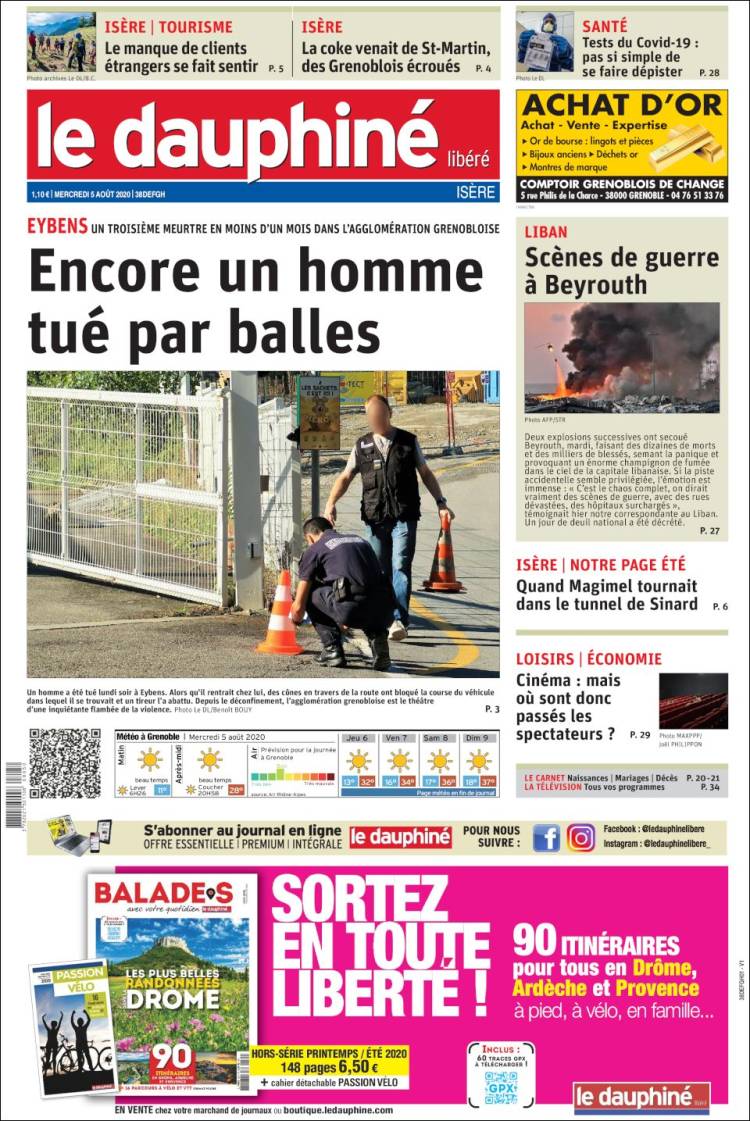 Portada de Le Dauphiné Libéré (Francia)
