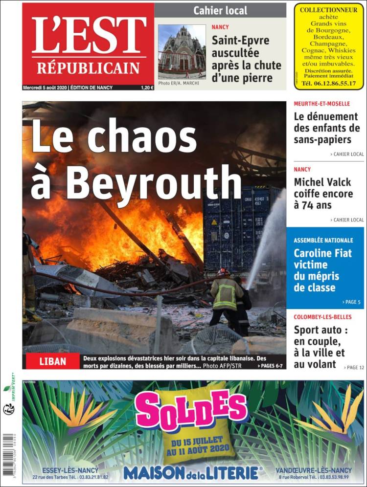 Portada de L'Est Republicain (Francia)