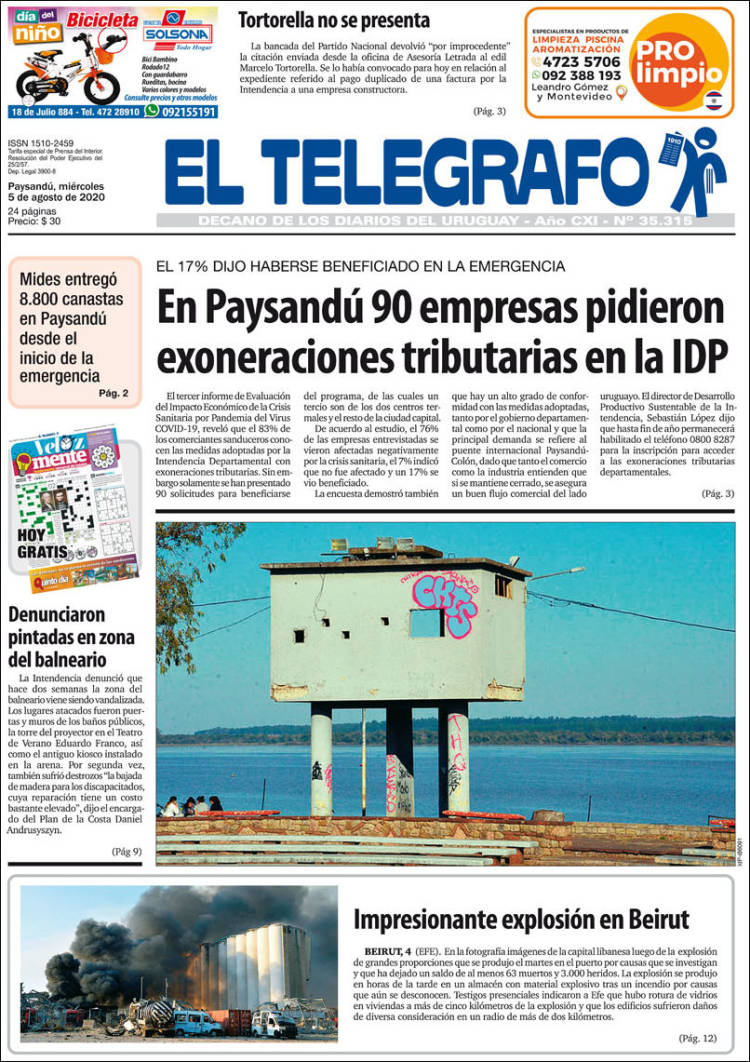 Portada de El Telégrafo (Uruguay)