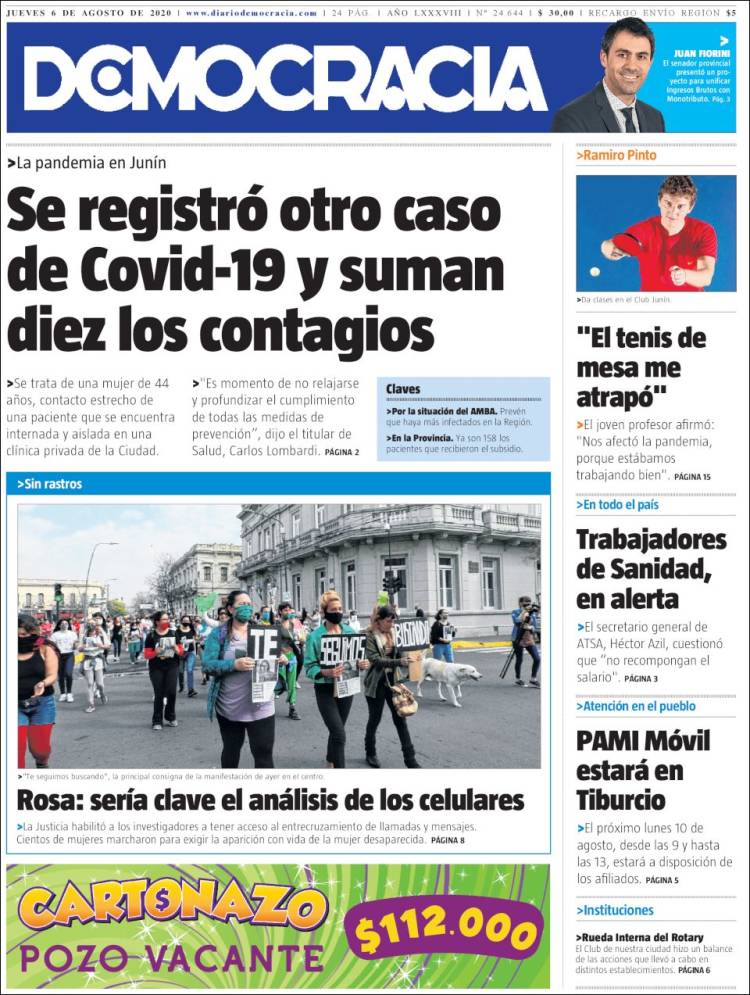 Portada de Diario Democracia (Argentina)