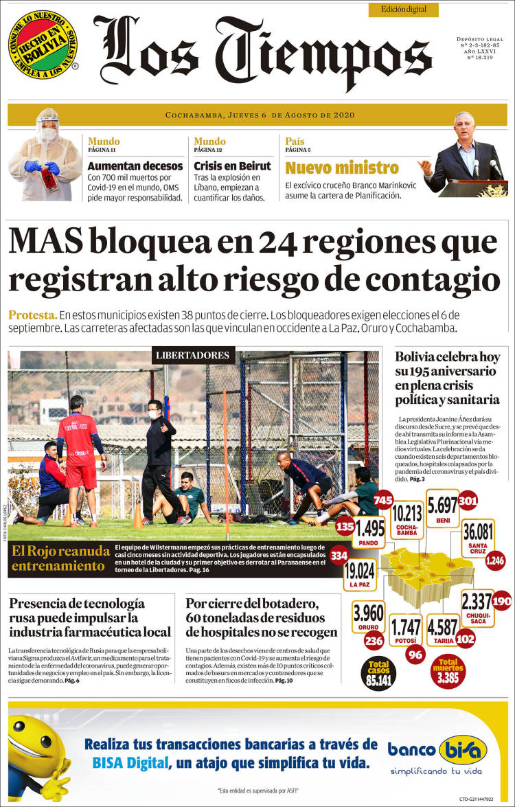 Portada de Los Tiempos (Bolivia)