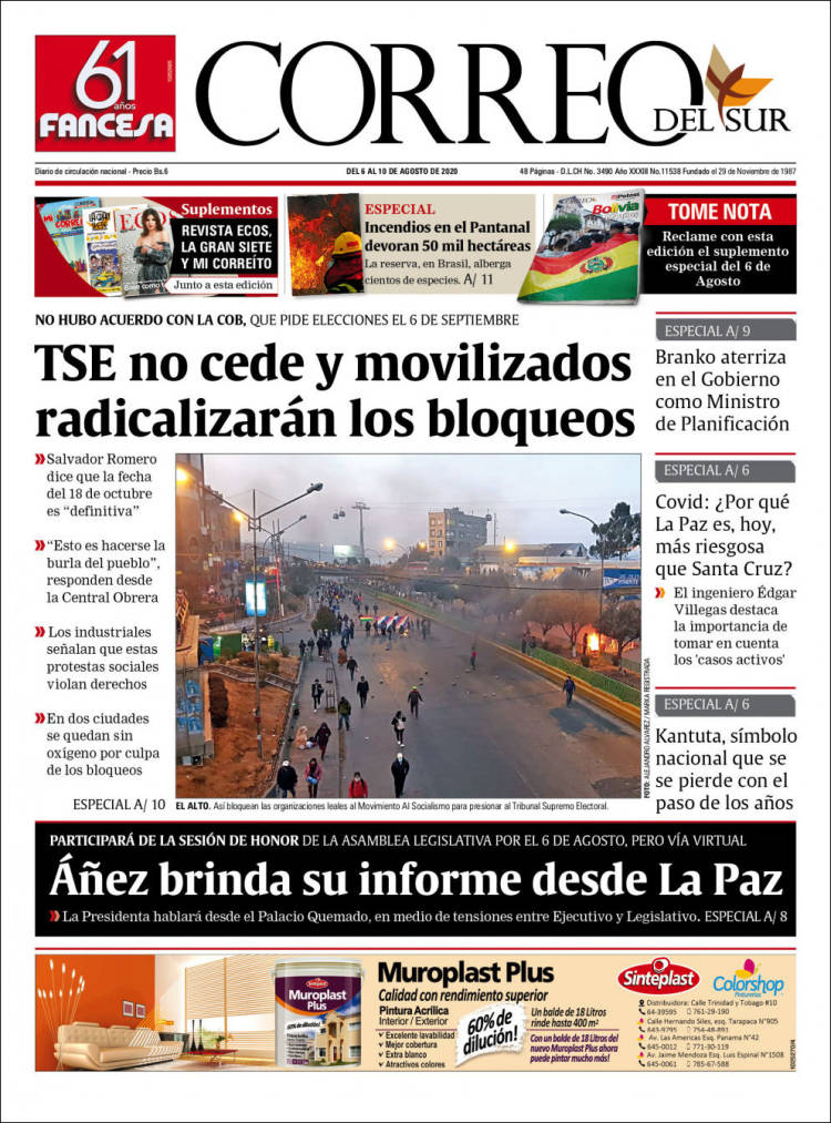 Portada de Correo Sur (Bolivia)