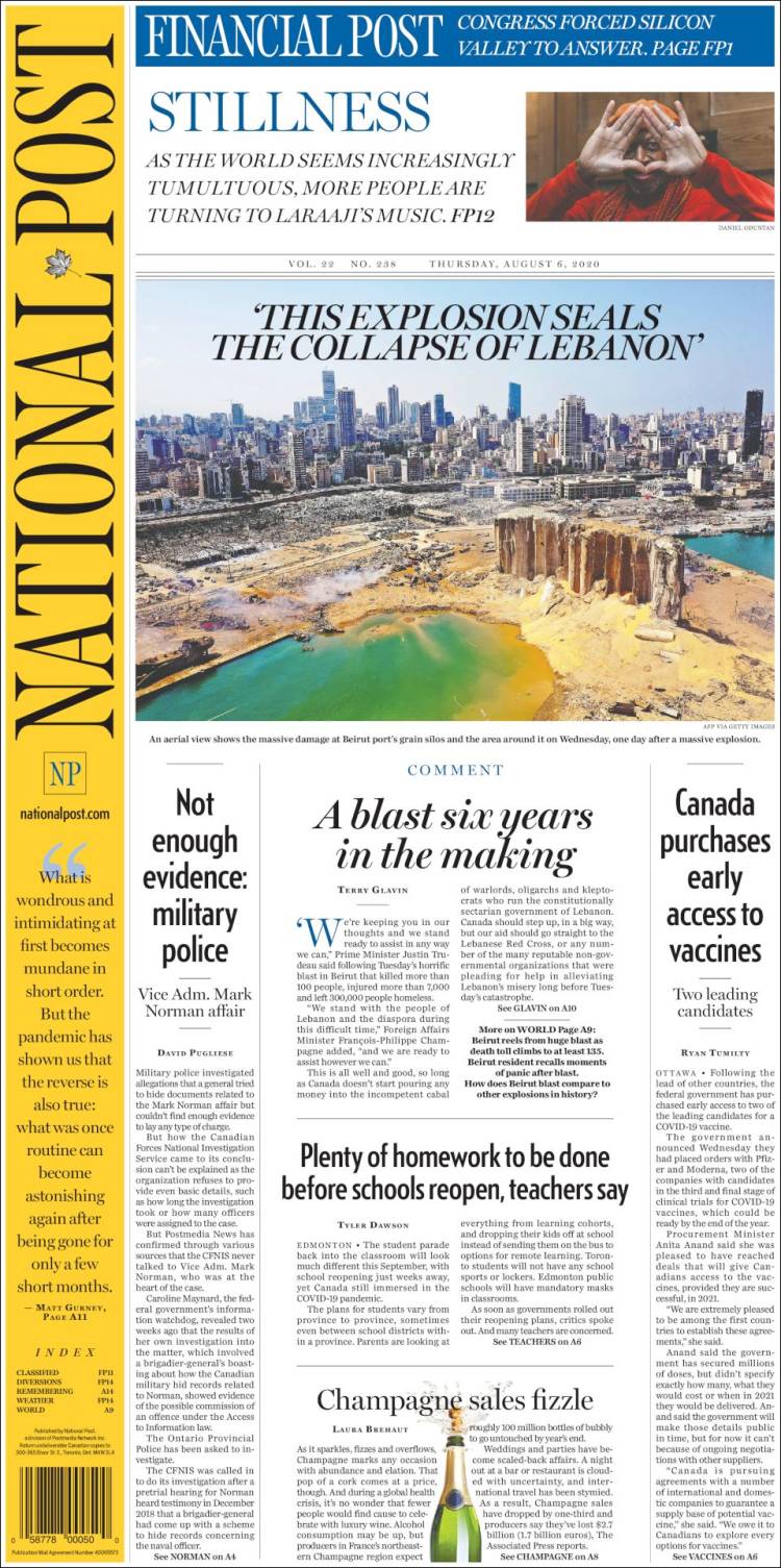 Portada de The National Post (Canadá)