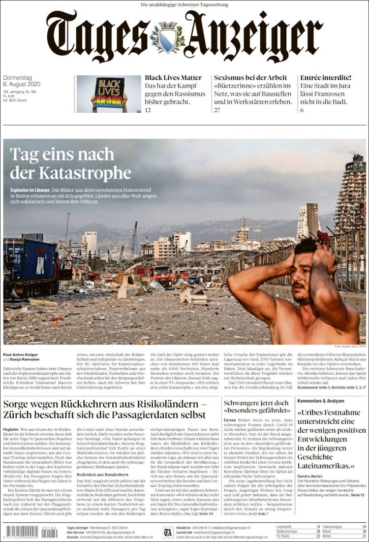 Portada de Tages-Anzeiger (Suiza)