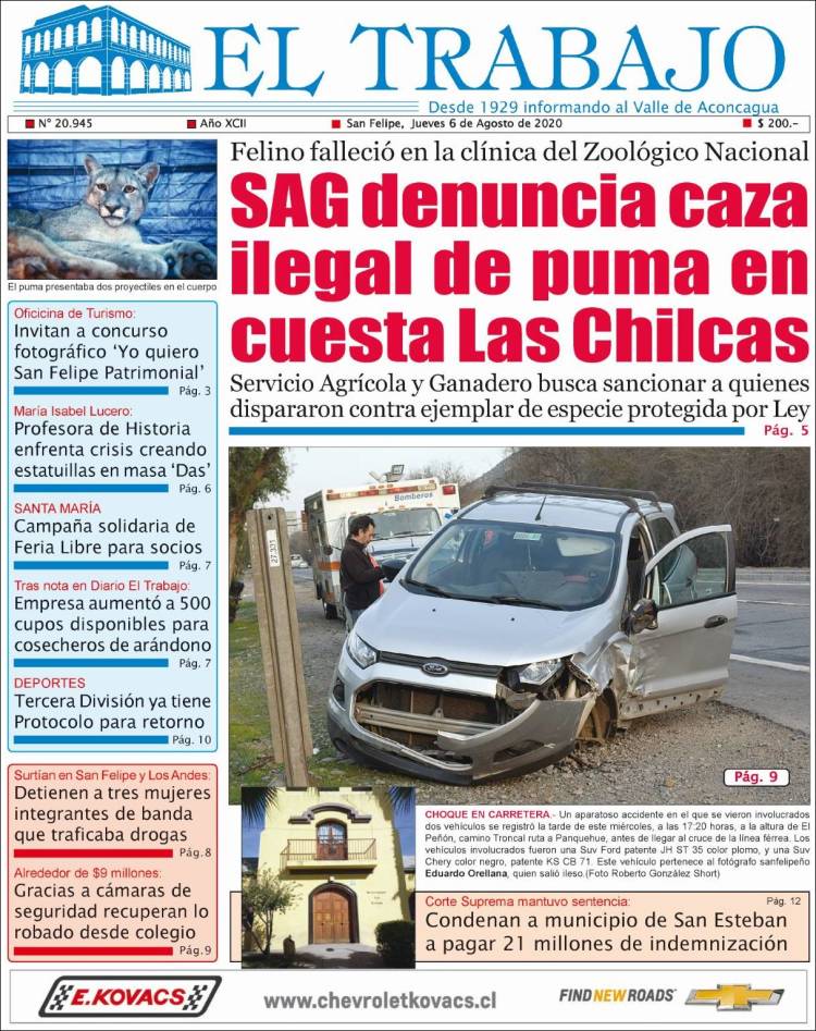 Portada de El Trabajo (Chile)