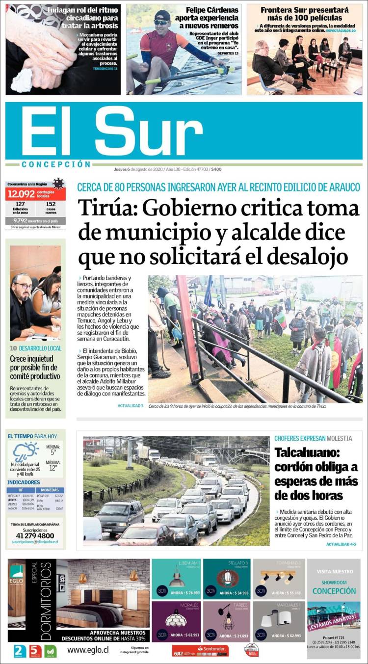 Portada de El Sur (Chile)