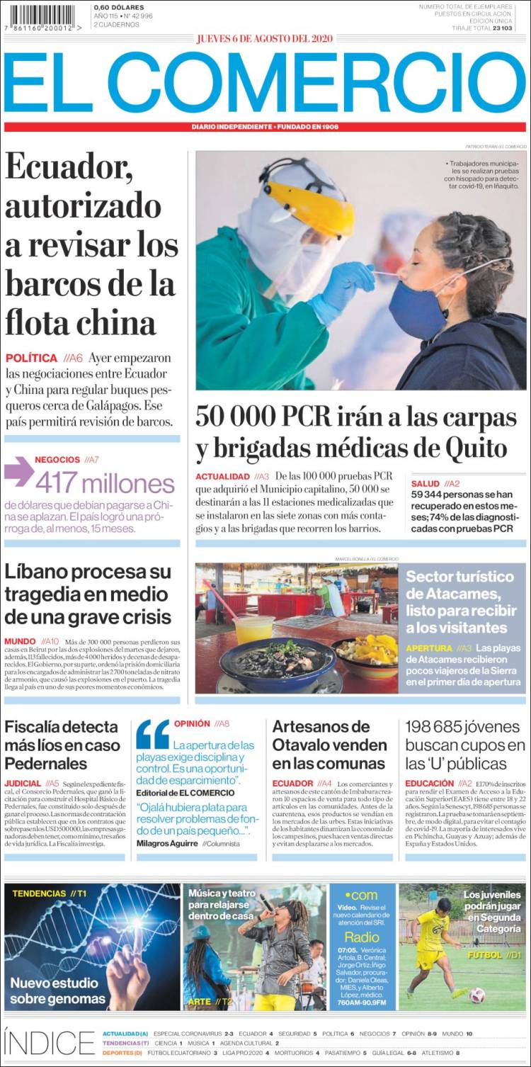 Portada de El Comercio (Ecuador)