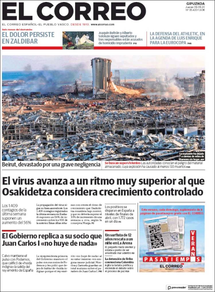 Portada de El Correo - Guipuzcoa (Espa&ntilde;a)