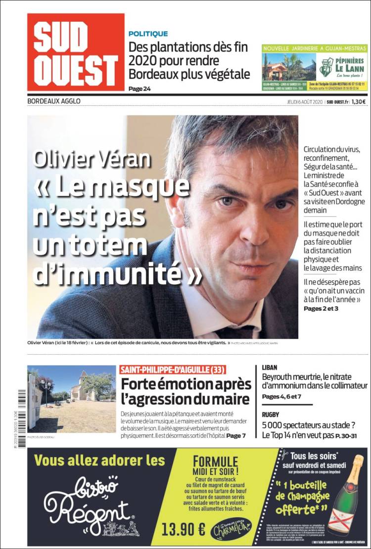 Portada de Sud Ouest (Francia)