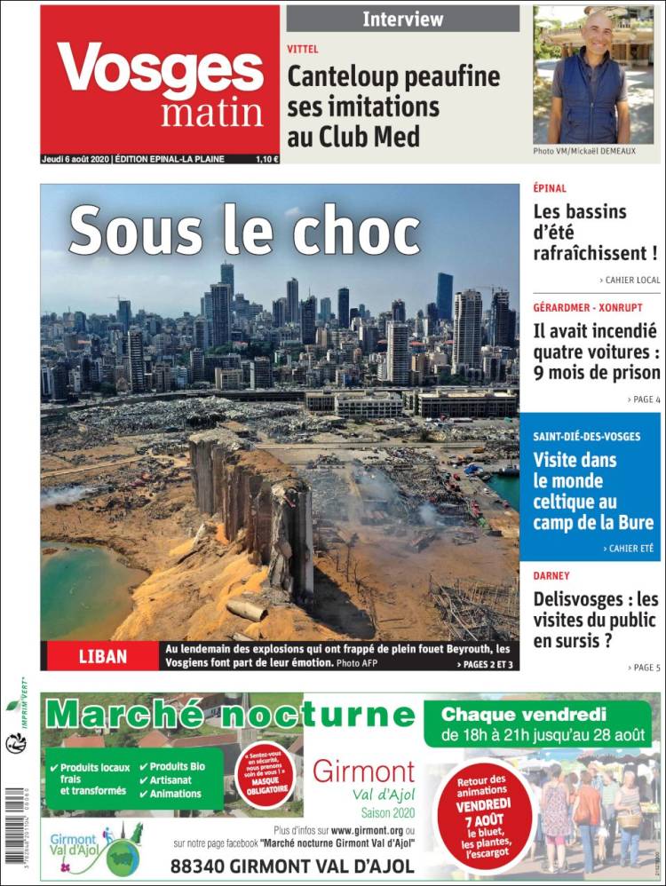 Portada de Vosges Matin (Francia)