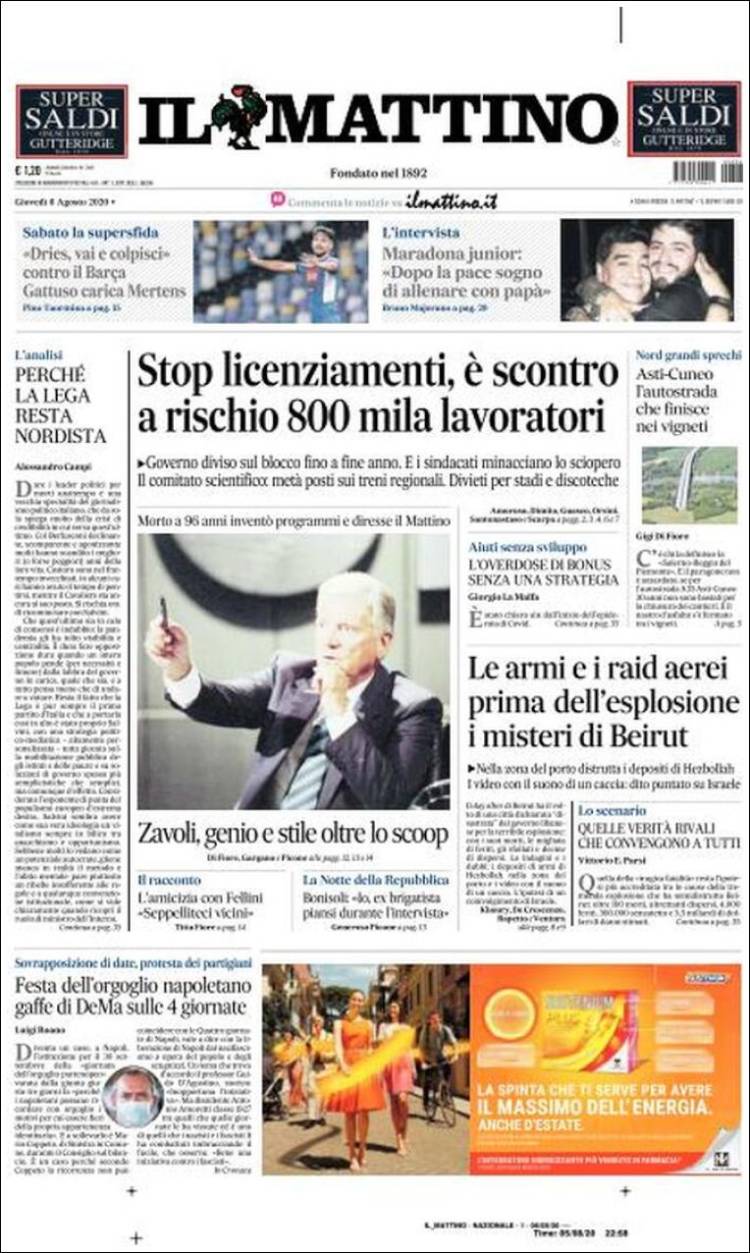 Portada de Il Mattino (Italia)
