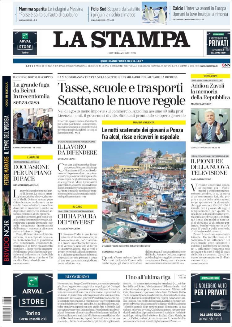 Portada de La Stampa (Italia)