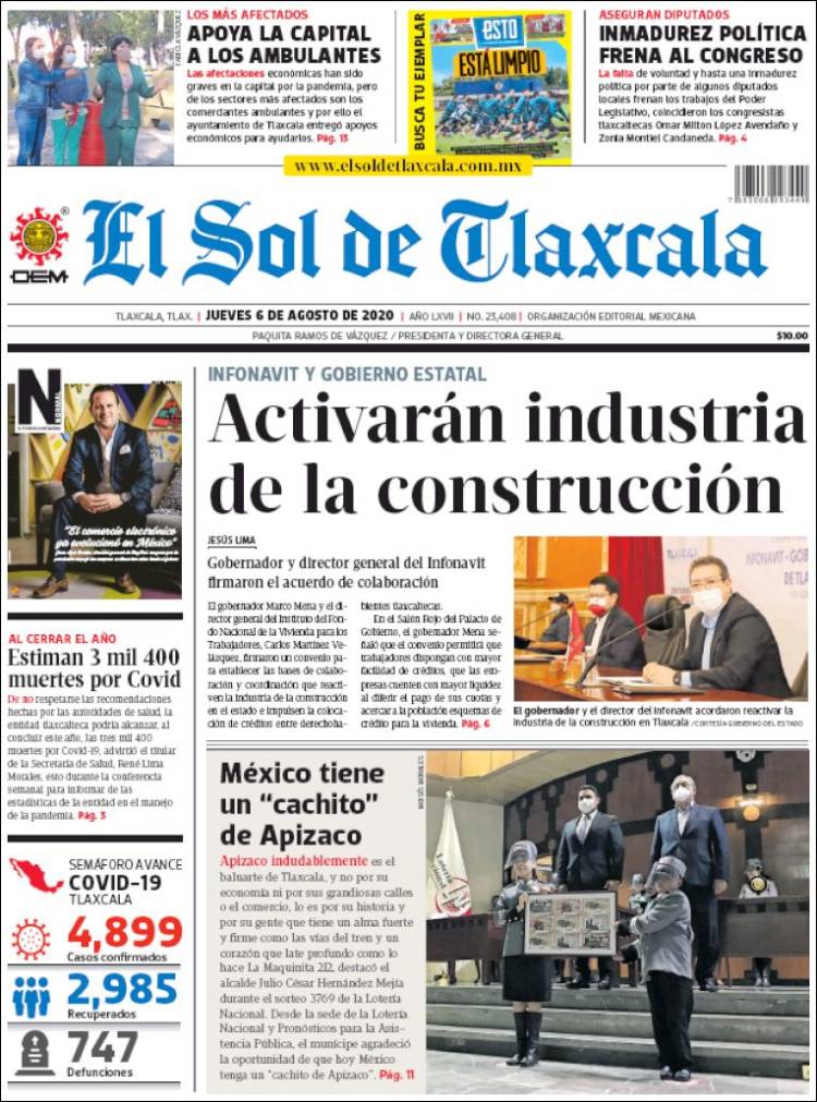 Portada de El Sol de Tlaxcala (M&eacute;xico)