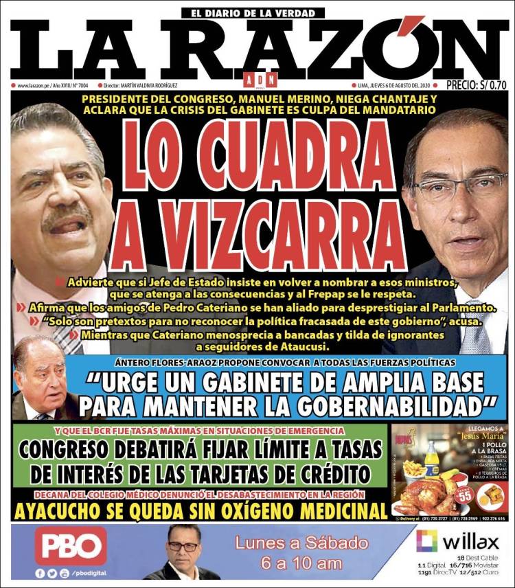 Portada de La Razón (Perú)