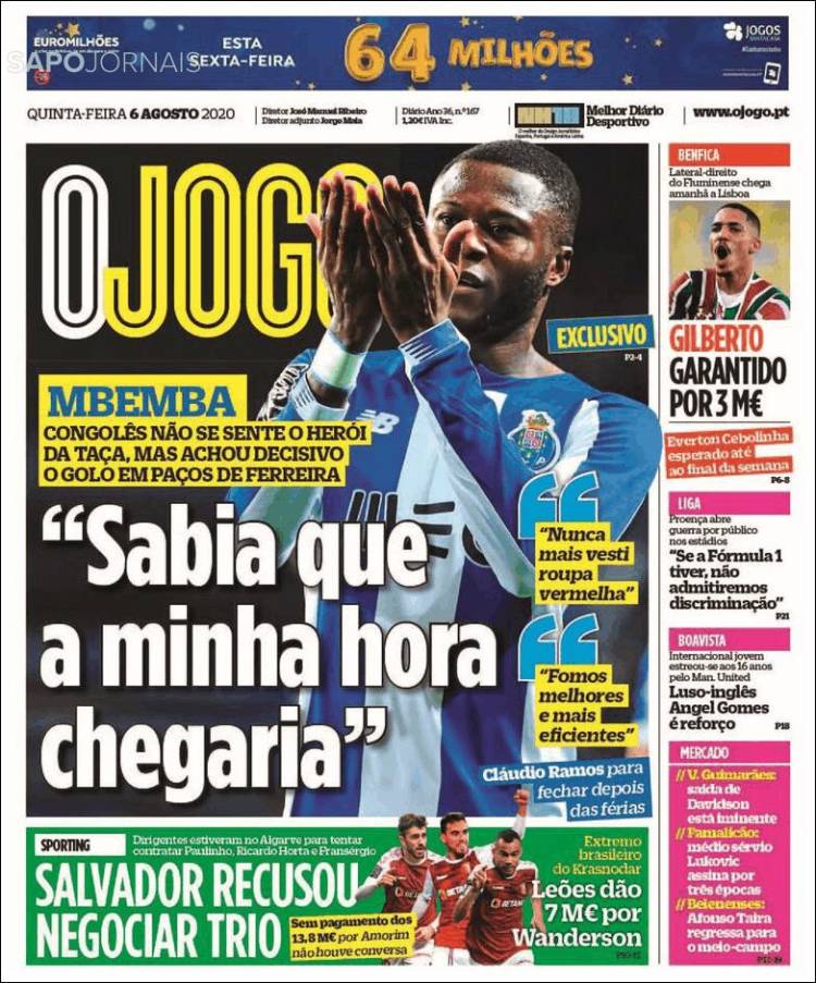 Portada de O Jogo (Portugal)
