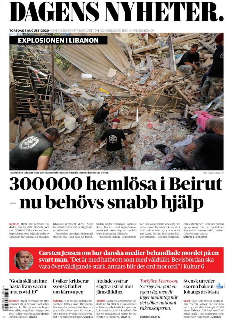 Portada de Dagens Nyheter (Suecia)