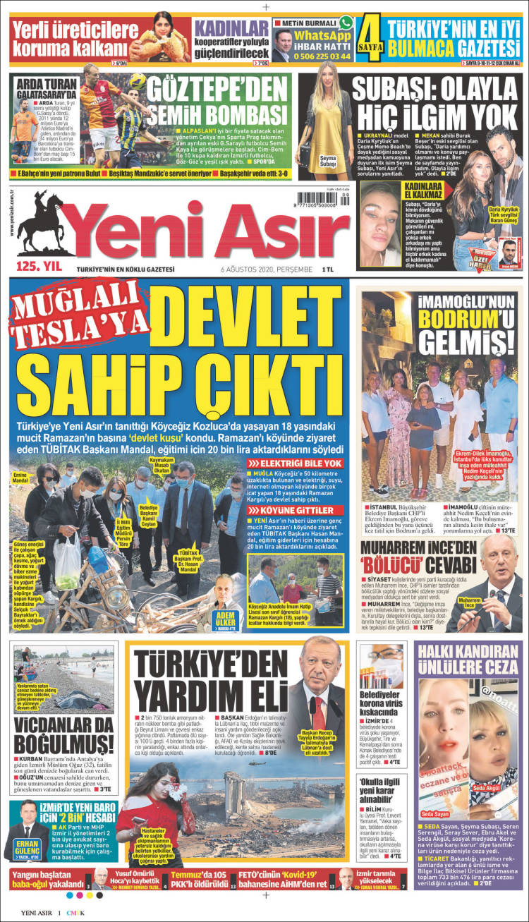 Portada de Yeni Asır (Turqu&iacute;a)